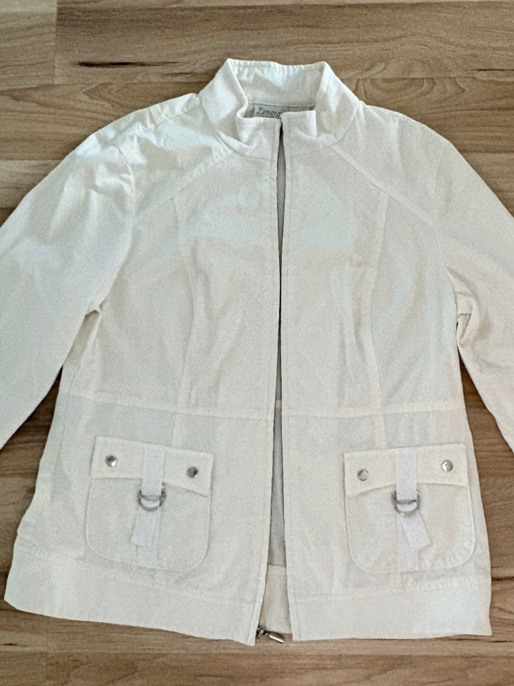 Chico's Zenergy White Lightweight Full-Zip Jacket.